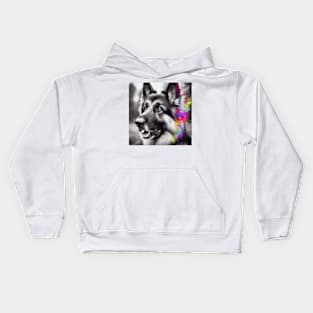 Colorful Gaze: German Shepherd Charm, Cute German Shepherd Kids Hoodie